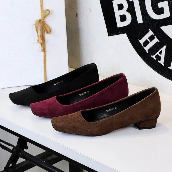 BIGTREE 8291 European and American style temperament square head shallow mouth simple plain surface suede pedicure women's shoes thick heel low heel professional OL single shoes