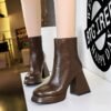 BIGTREE 7992-2 European and American style fashion trend thick heel high heel short boots round head retro winter short boots fashion women's boots