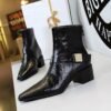 BIGTREE 578-13 Retro European and American style medium heel thick heel pointed metal buckle knight boots short boots winter fashion short boots