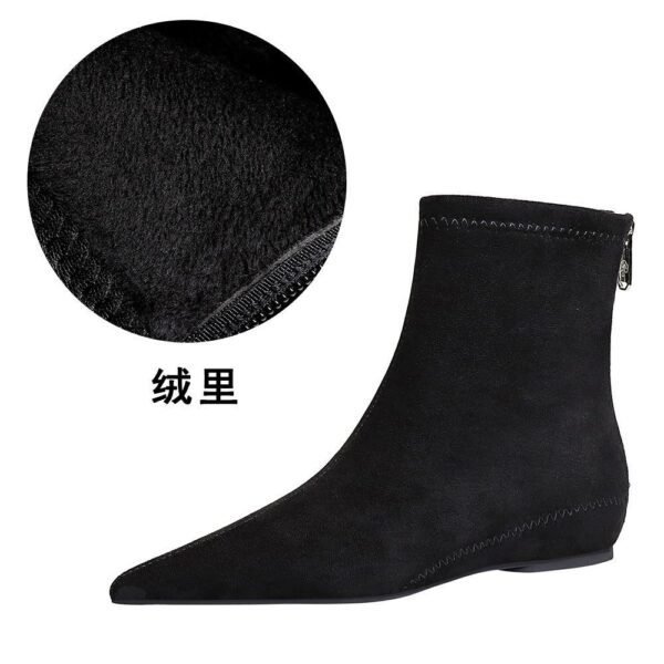 BIGTREE 6383-2 Korean version fashionable and simple low-heeled women's boots low-heeled wedge inner height increase pointed pedicure and thin suede short boots