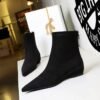 BIGTREE 6383-2 Korean version fashionable and simple low-heeled women's boots low-heeled wedge inner height increase pointed pedicure and thin suede short boots