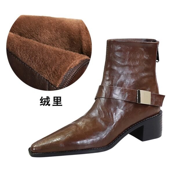 BIGTREE 578-13 Retro European and American style medium heel thick heel pointed metal buckle knight boots short boots winter fashion short boots