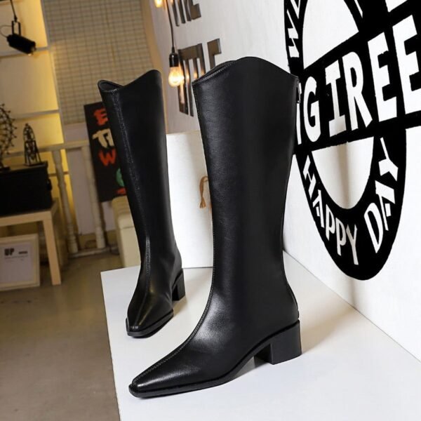 BIGTREE 578-8 European and American style fashion simple high top women's boots thick heel middle heel winter versatile high boots vintage knight boots