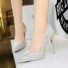 BIGTREE 3255-15 European and American style banquet high heels thin heel super high heel waterproof table shallow mouth pointed sequins single shoes women's shoes