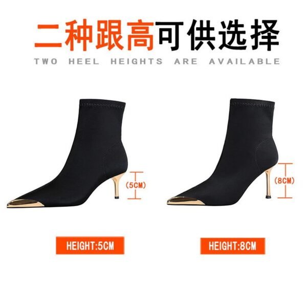 BIGTREE 319-A13 banquet women's boots European and American fashion and sexy thin heels satin metal pointed short boots short boots