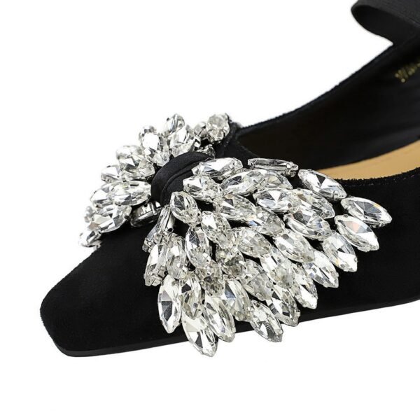 BIGTREE 3683-H72 Korean version of light luxury elastic band one-pedal low-heeled women's single shoes dazzling rhinestone bow wedge-heeled women's shoes