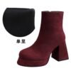 BIGTREE 7992-3 European and American fashion trend women's boots thick heel super high heel waterproof table round head side zipper winter suede short boots