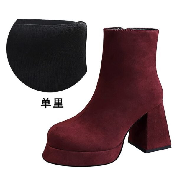 BIGTREE 7992-3 European and American fashion trend women's boots thick heel super high heel waterproof table round head side zipper winter suede short boots