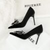 BIGTREE 3739-H62 Shining color double-layer bow decoration European and American high heels Xishi velvet super high heel shallow mouth women's shoes