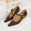 BIGTREE 3683-5K92 Vintage Elegant Fashion Women's Shoes Shallow-Mouth Pointed Wedge One-Strap Single Shoe Round Metal Decoration