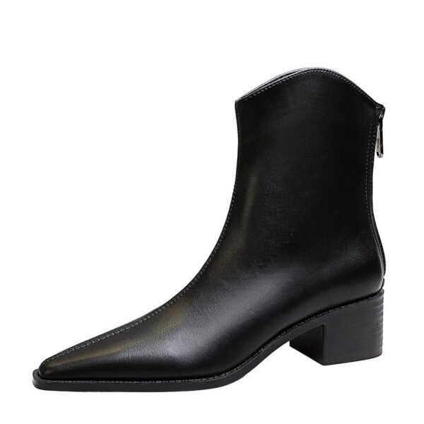 BIGTREE 578-2 European and American style retro simple thick heel medium heel versatile women's boots short boots pointed rear zipper winter short boots