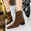 BIGTREE 578-3 European and American style fashion simple winter versatile thick heel middle heel pointed suede fashion short boots short women's boots