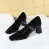 BIGTREE 6295 French small fragrant wind square head rhinestone one word with satin women's shoes thick heel medium heel light mouth comfortable and thin single shoes