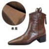 BIGTREE 578-10 Retro hand-scratched European and American winter short boots women's boots thick heel middle heel pointed knight boots short boots
