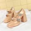 BIGTREE 1868-K95 European and American style thick heel high heel waterproof table shallow mouth square head word with rhinestone buckle single shoes Mary Jane shoes
