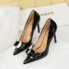BIGTREE 18249-K91 European and American style super high-heeled women's shoes patent leather metal bow splicing stiletto high heels