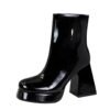 BIGTREE 7992-1 European and American retro women's boots short thick heel super high heel glossy side zipper round head glossy patent leather short boots