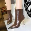 BIGTREE 319-11 European and American winter short boots thin heel super high heel women's boots short boots metal pointed iron head fashion short boots