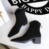 BIGTREE 578-3 European and American style fashion simple winter versatile thick heel middle heel pointed suede fashion short boots short women's boots
