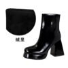 BIGTREE 7992-1 European and American retro women's boots short thick heel super high heel glossy side zipper round head glossy patent leather short boots