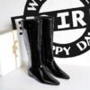 BIGTREE 6632-36 European and American wide-tube women's boots, rear zipper, small square head, middle heel, and inner heel heightening glossy patent leather high boots
