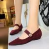 BIGTREE 3683-2K92 Korean version low heel wedge heel versatile suede light mouth metal decorative elastic band one word belt single shoes women