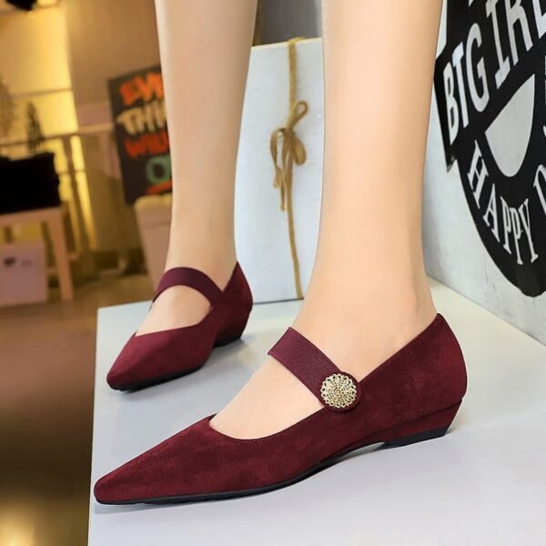 BIGTREE 3683-2K92 Korean version low heel wedge heel versatile suede light mouth metal decorative elastic band one word belt single shoes women