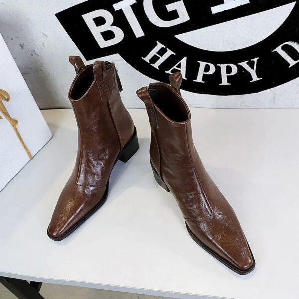 BIGTREE 578-10 Retro hand-scratched European and American winter short boots women's boots thick heel middle heel pointed knight boots short boots