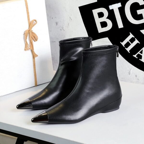 BIGTREE 6383-3 Retro European and American style versatile low heel heel inner heightening metal pointed iron head short women's boots short boots