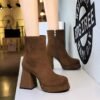 BIGTREE 7992-3 European and American fashion trend women's boots thick heel super high heel waterproof table round head side zipper winter suede short boots