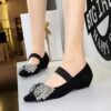 BIGTREE 3683-H72 Korean version of light luxury elastic band one-pedal low-heeled women's single shoes dazzling rhinestone bow wedge-heeled women's shoes