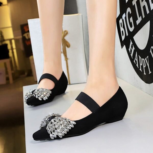 BIGTREE 3683-H72 Korean version of light luxury elastic band one-pedal low-heeled women's single shoes dazzling rhinestone bow wedge-heeled women's shoes