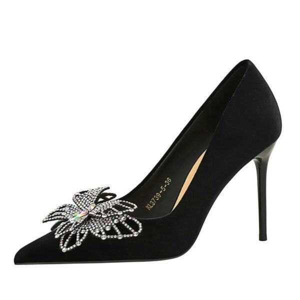 BIGTREE 3739-H62 Shining color double-layer bow decoration European and American high heels Xishi velvet super high heel shallow mouth women's shoes