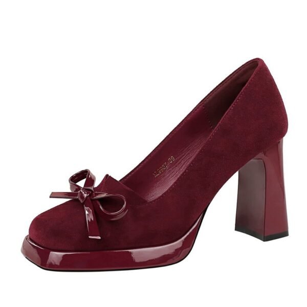 Product image BIGTREE 9987-H81 Korean version square head waterproof table high heels suede bow decorative women's shoes light mouth super high heel single shoes