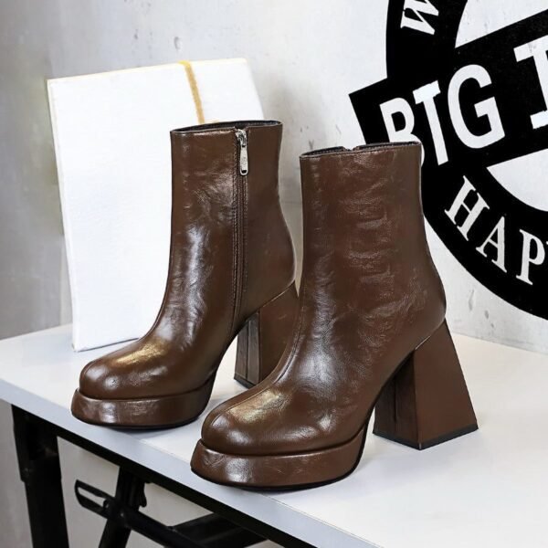 BIGTREE 7992-2 European and American style fashion trend thick heel high heel short boots round head retro winter short boots fashion women's boots