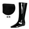 BIGTREE 6632-36 European and American wide-tube women's boots, rear zipper, small square head, middle heel, and inner heel heightening glossy patent leather high boots