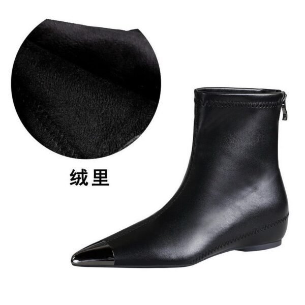BIGTREE 6383-3 Retro European and American style versatile low heel heel inner heightening metal pointed iron head short women's boots short boots