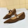 BIGTREE 3683-2K92 Korean version low heel wedge heel versatile suede light mouth metal decorative elastic band one word belt single shoes women
