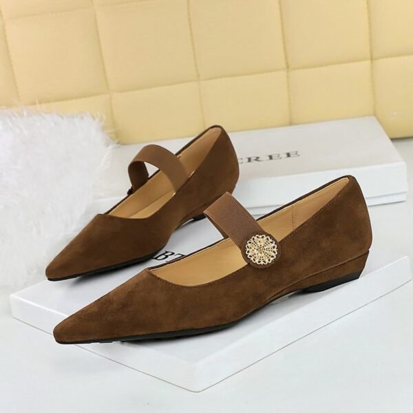 BIGTREE 3683-2K92 Korean version low heel wedge heel versatile suede light mouth metal decorative elastic band one word belt single shoes women