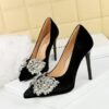 BIGTREE 3255-H72 Super high heel Xishi velvet mature sexy high heels rhinestone bow thin heel waterproof table women's single shoes