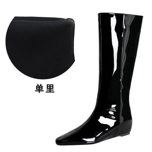 BIGTREE 6632-36 European and American wide-tube women's boots, rear zipper, small square head, middle heel, and inner heel heightening glossy patent leather high boots