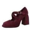 BIGTREE 9613-8 European and American style women's shoes high heel thick heel waterproof table shallow mouth square head belt buckle suede cross belt single shoes women