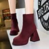 BIGTREE 7992-3 European and American fashion trend women's boots thick heel super high heel waterproof table round head side zipper winter suede short boots