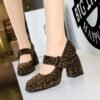 BIGTREE 9613-6 European and American style high-heeled thick-heeled waterproof table suede one-word belt buckle shallow mouth Mary Jane women's shoes single shoes