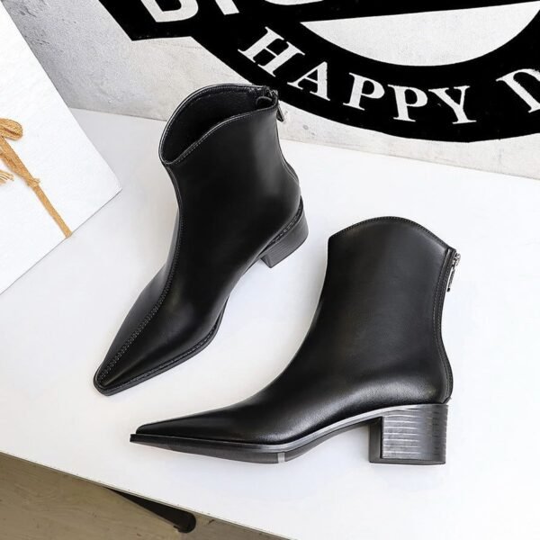 BIGTREE 578-2 European and American style retro simple thick heel medium heel versatile women's boots short boots pointed rear zipper winter short boots