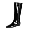 BIGTREE 6632-36 European and American wide-tube women's boots, rear zipper, small square head, middle heel, and inner heel heightening glossy patent leather high boots