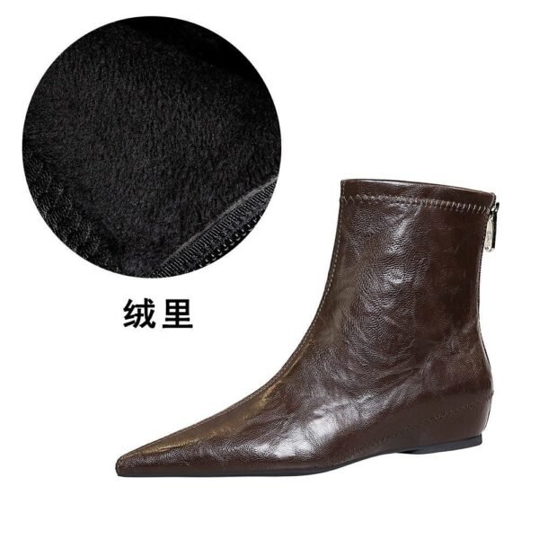 BIGTREE 6383-1 Retro women's boots are comfortable and low-heeled, with heel inner height increased, zipper, pedicure and thin, European and American versatile short boots