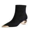BIGTREE 335-1 European and American style light luxury banquet women's boots medium heel hollow with metal pointed iron head suede short boots