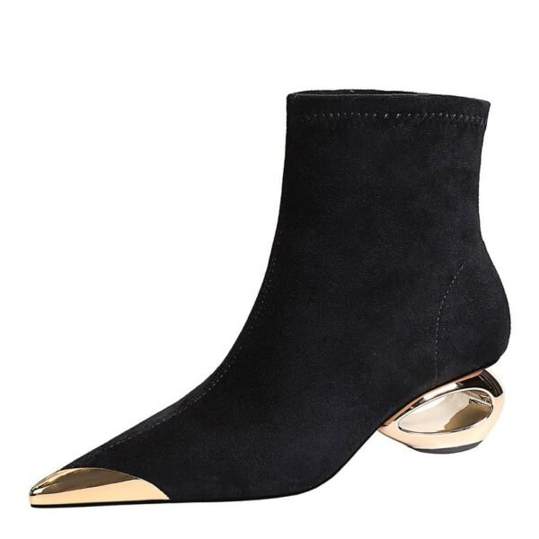 BIGTREE 335-1 European and American style light luxury banquet women's boots medium heel hollow with metal pointed iron head suede short boots