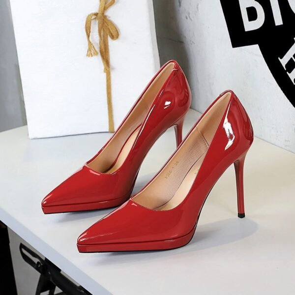 Product image BIGTREE 8366-1 European and American high heels fashion banquet women's shoes thin heel patent leather shallow mouth pointed toe super high heel platform shoes